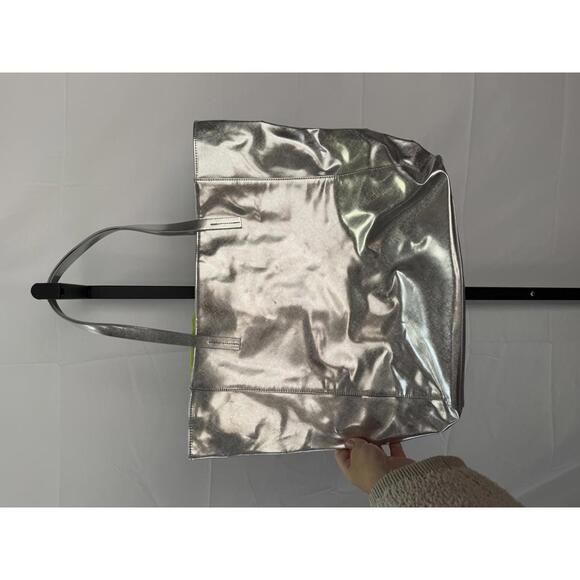 Silver Metallic Tote Bag with Dual Handles - Picture 4 of 5